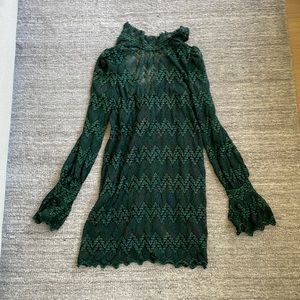Zara dark green lace long sleeve dress with black slip lining (size S).